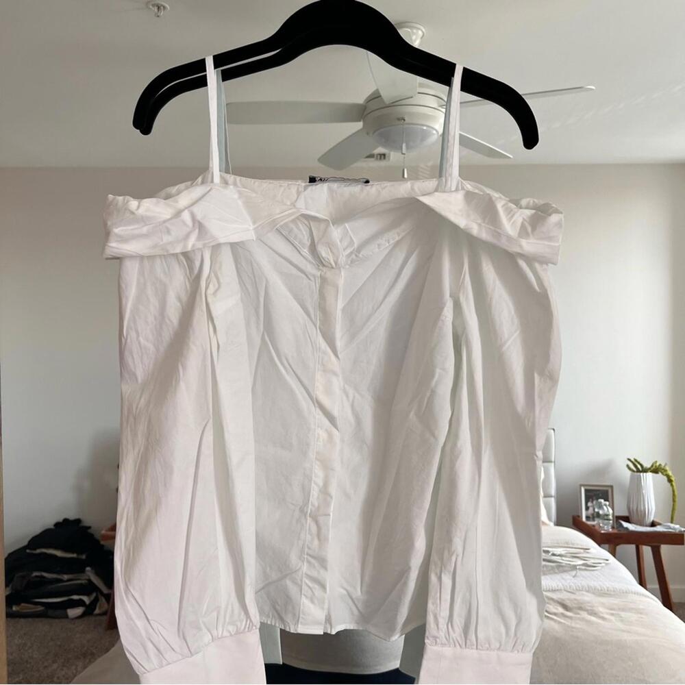 Zara Off-The-Shoulder White Button Up Top